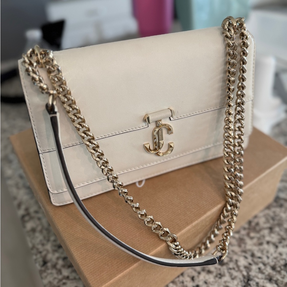 Jimmy Choo Cream Crossbody Bag with Gold Chain Medium Varenna